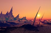 sunset, landscape, spikes, afternoon