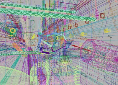 wireframe shot of the 3D scene