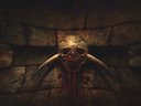 creepy fantasy skull with blood in a dungeon