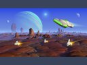 scifi dezert landscape with spaceships