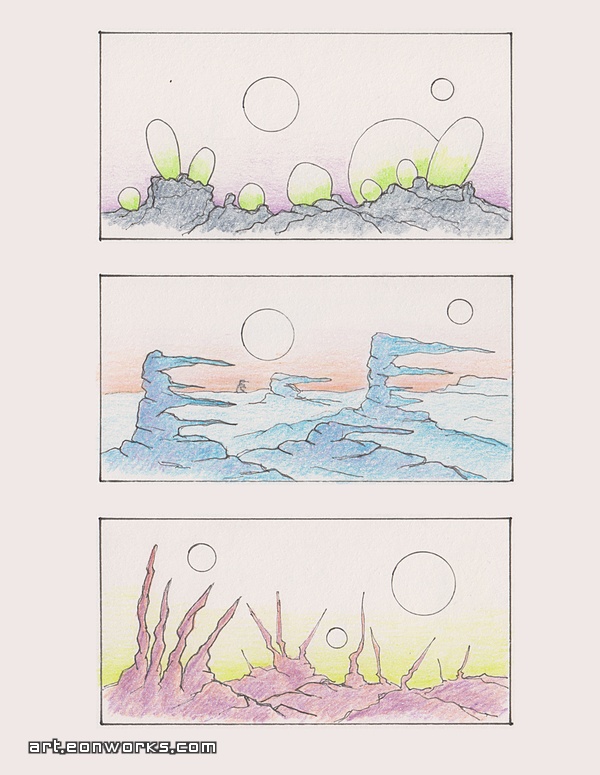 colored pencil landscape sketches