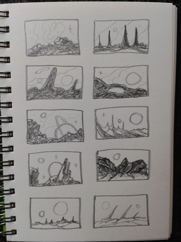 pencil space landscape sketches